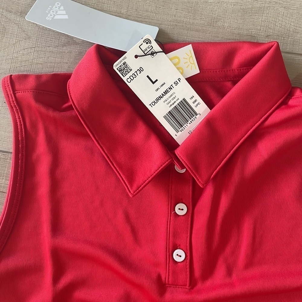 NWT Adidas girls red collared Golf Tank - Picture 2 of 3
